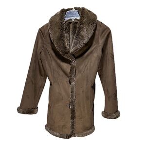 Jones New York Dark Brown Jacket with Faux Fur Lining and Trim